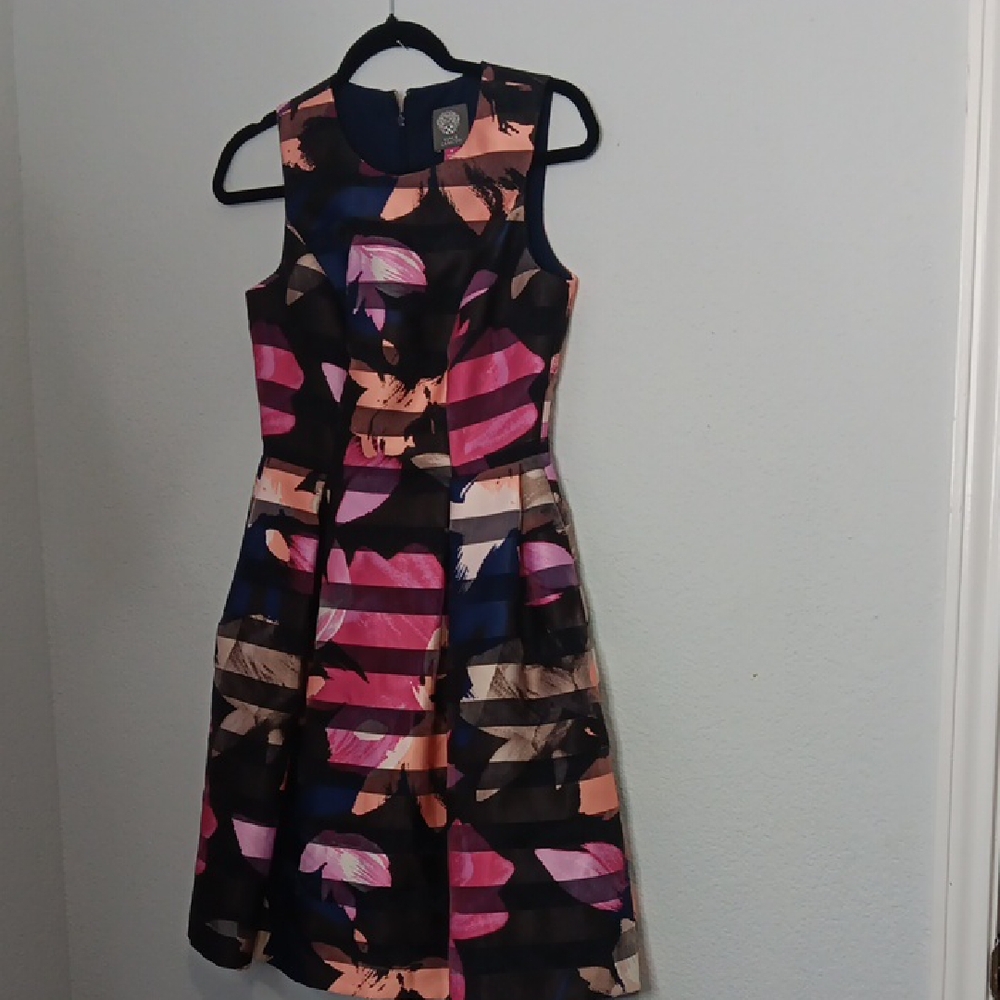 Vince Camuto Black and Pink Patterned Mini Dress